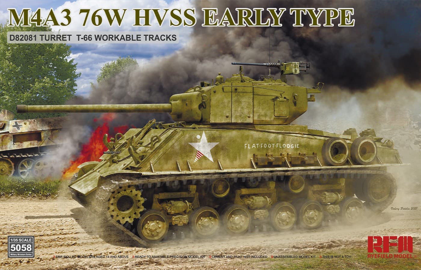 Rye Field Model 1/35 M4A3 76W HVSS Early Type D82081 Turret w/T-66 Track (RFM5058) - RFM5058