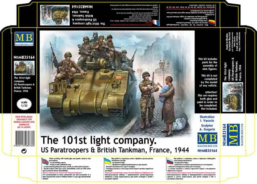 โมเดลฟิกเกอร์ Master Box 1-35 MB35164 The 101st light company. US Paratroopers & British Tankman, France, 1944_1